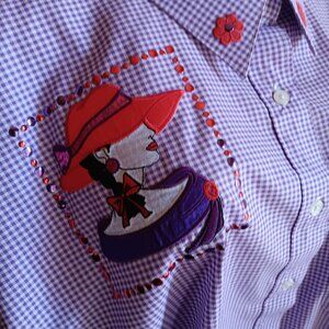 XXL Vintage 1990s Womens Sequin Top NEW P.G.B. Purple Checker Blouse Shirt XXL